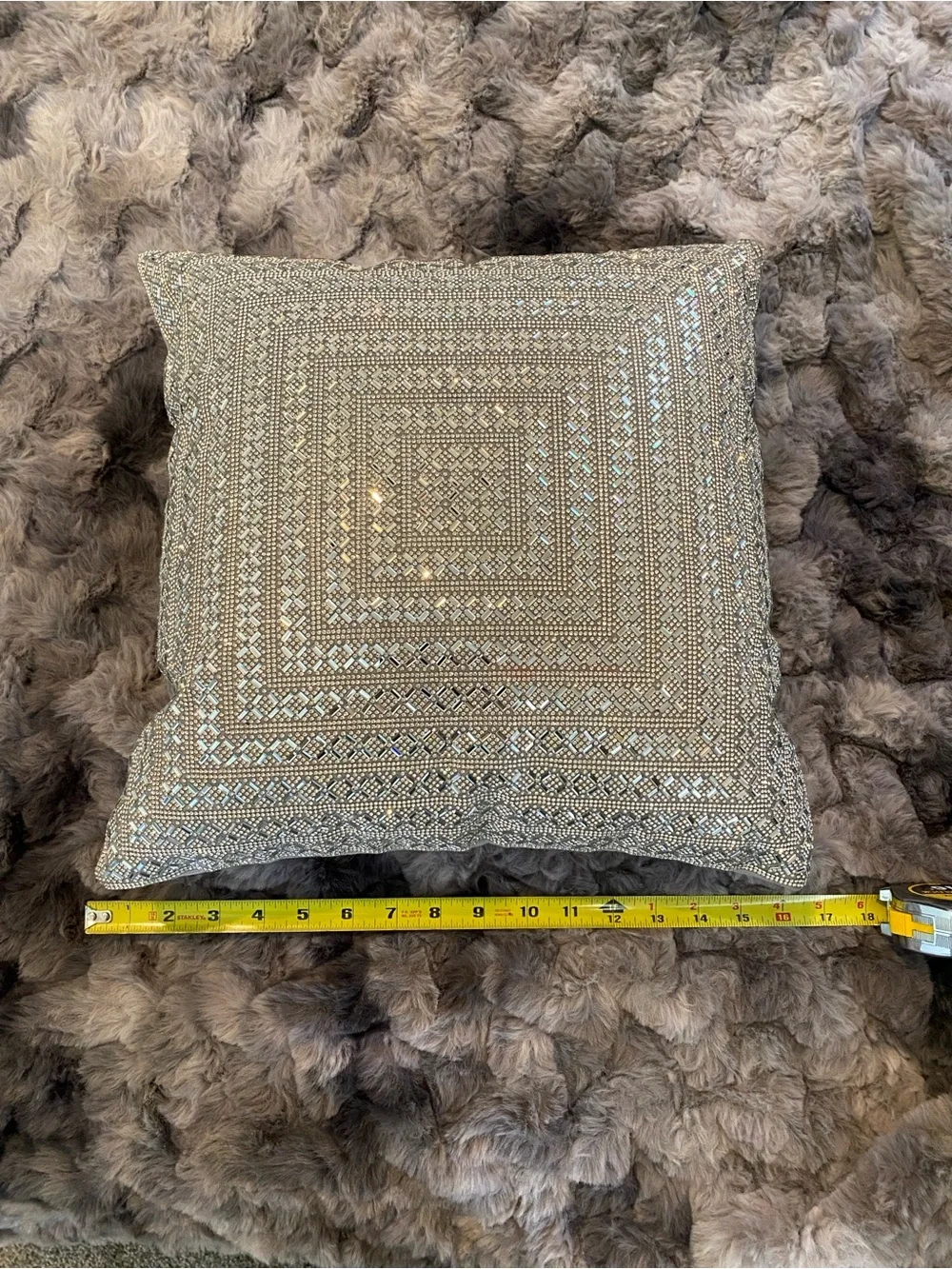 Embellished Rhinestones Square Throw Pillow - Silver & Gray